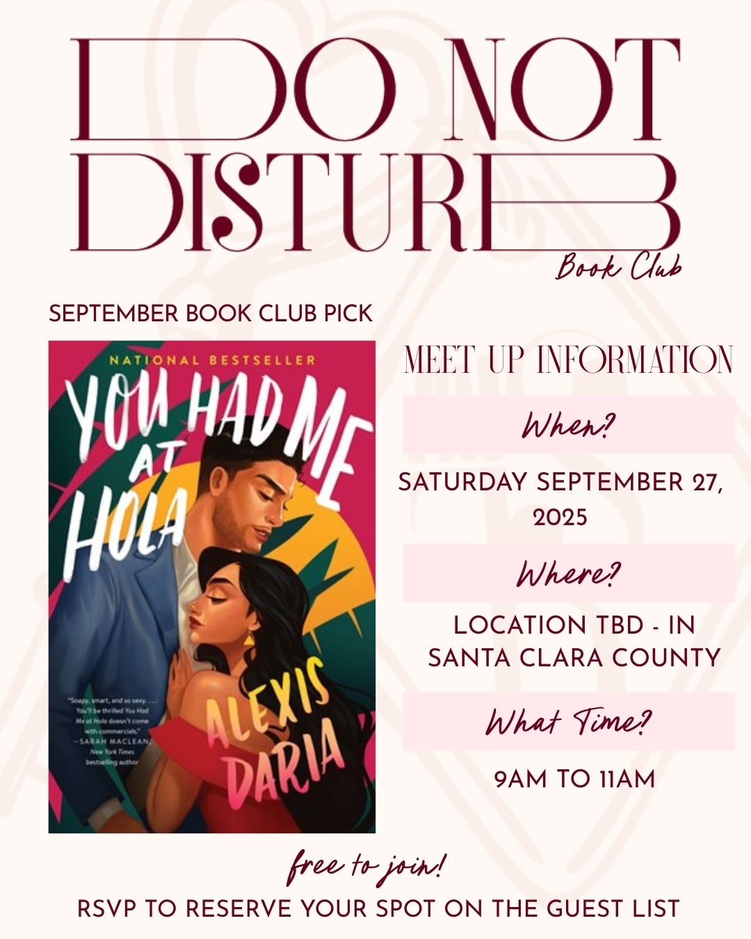 You Had Me At Hola Book Club Social Meet Up