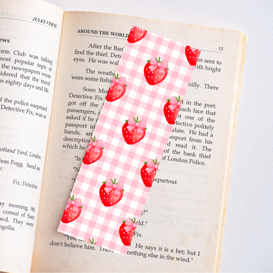 Checkered Strawberries - Girlie Pink Bookmark